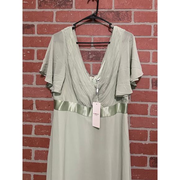 Ever Pretty Sage Green Chiffon Empire Waist Gown – Size 2XL (New with Tags) - Picture 3 of 7